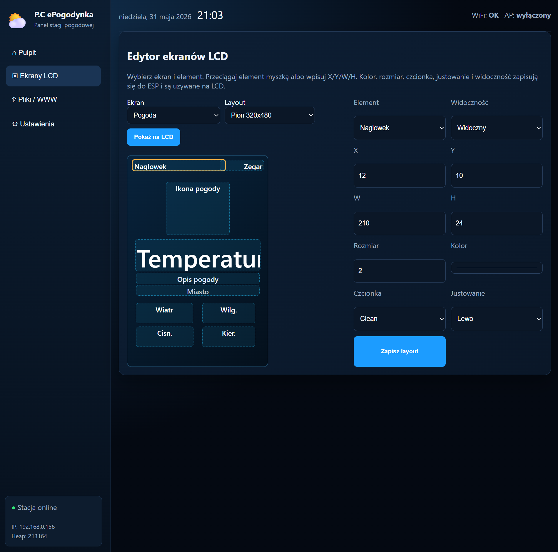 Witryna www do obsługi e-pogodynki V1.0.0 Beta
